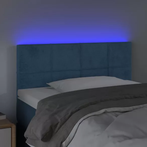 sötétkék bársony LED-es fejtámla 90x5x78/88 cm