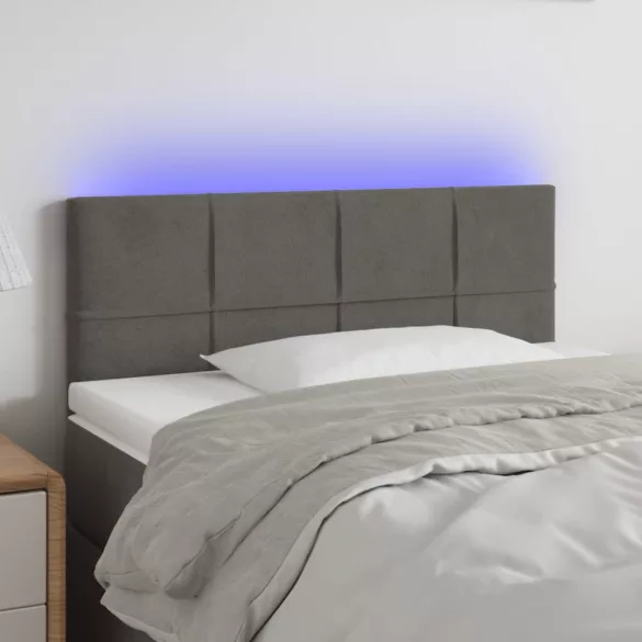 sötétszürke bársony LED-es fejtámla 100x5x78/88 cm
