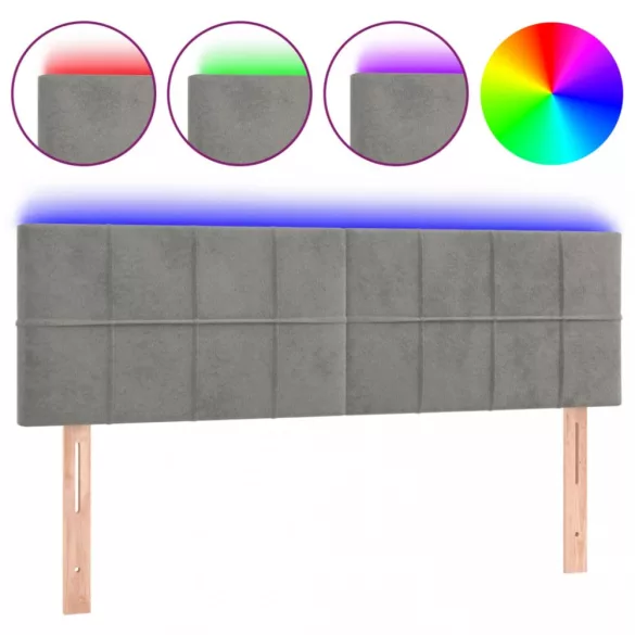 világosszürke bársony LED-es fejtámla 144x5x78/88 cm