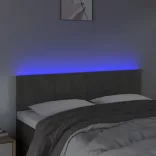 sötétszürke bársony LED-es fejtámla 144x5x78/88 cm