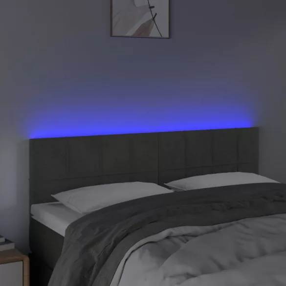 sötétszürke bársony LED-es fejtámla 144x5x78/88 cm