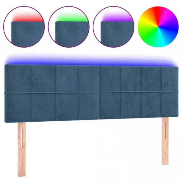 sötétkék bársony LED-es fejtámla 144x5x78/88 cm
