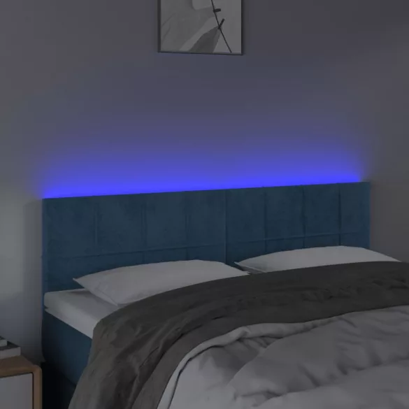 sötétkék bársony LED-es fejtámla 144x5x78/88 cm