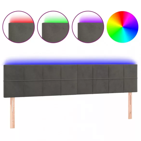 sötétszürke bársony LED-es fejtámla 160x5x78/88 cm