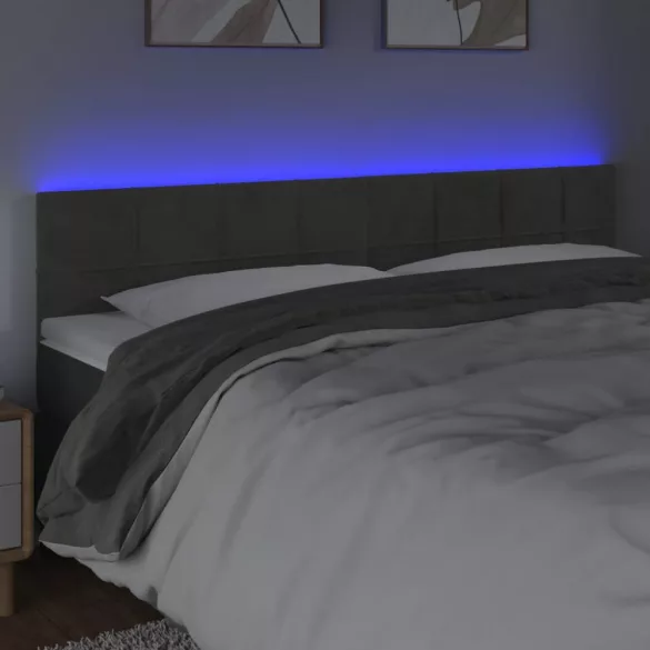 sötétszürke bársony LED-es fejtámla 160x5x78/88 cm