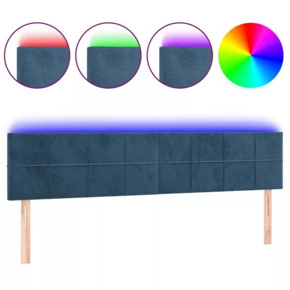 sötétkék bársony LED-es fejtámla 160x5x78/88 cm