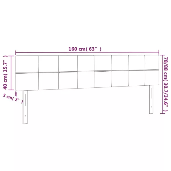 sötétkék bársony LED-es fejtámla 160x5x78/88 cm