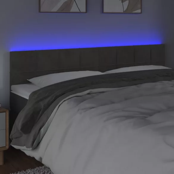 sötétszürke bársony LED-es fejtámla 180x5x78/88 cm