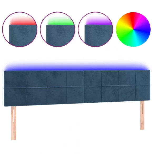 sötétkék bársony LED-es fejtámla 180x5x78/88 cm