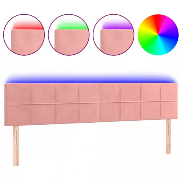rózsaszín bársony LED-es fejtámla 180x5x78/88 cm