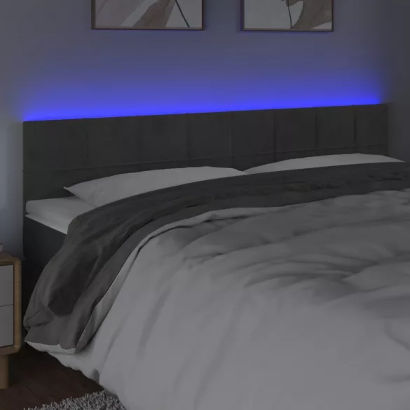 sötétszürke bársony LED-es fejtámla 200x5x78/88 cm