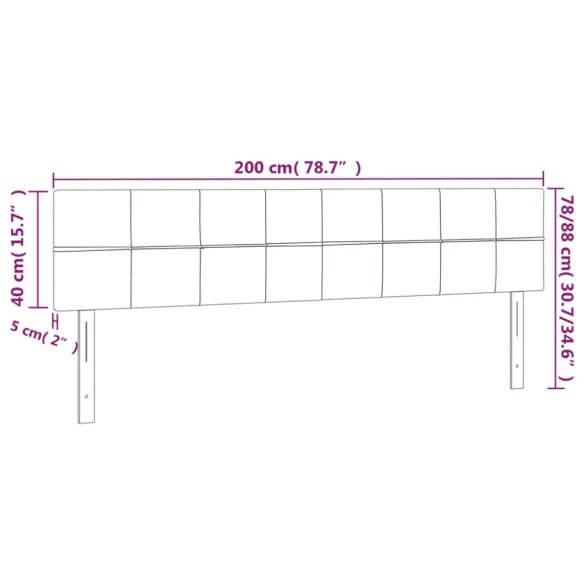 sötétszürke bársony LED-es fejtámla 200x5x78/88 cm