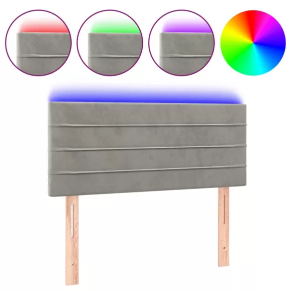 világosszürke bársony LED-es fejtámla 80 x 5 x 78/88 cm
