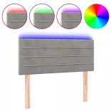 világosszürke bársony LED-es fejtámla 90x5x78/88 cm