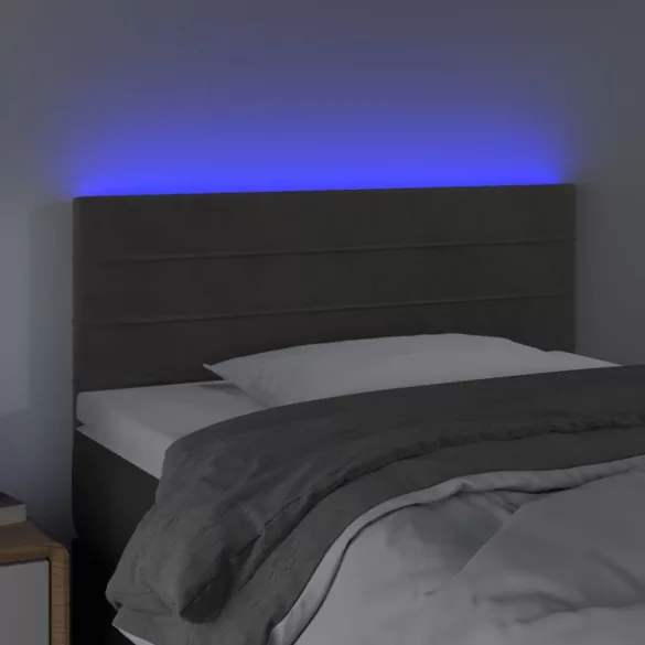sötétszürke bársony LED-es fejtámla 90x5x78/88 cm