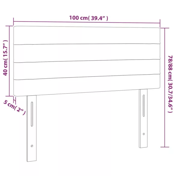 sötétszürke bársony LED-es fejtámla 100x5x78/88 cm