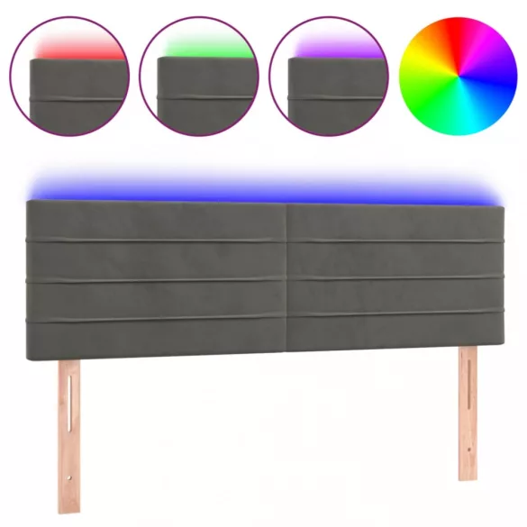 sötétszürke bársony LED-es fejtámla 144x5x78/88 cm