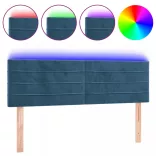 sötétkék bársony LED-es fejtámla 144x5x78/88 cm