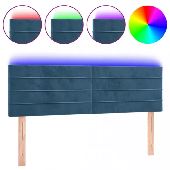 sötétkék bársony LED-es fejtámla 144x5x78/88 cm