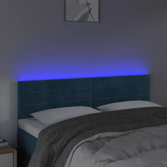 sötétkék bársony LED-es fejtámla 144x5x78/88 cm