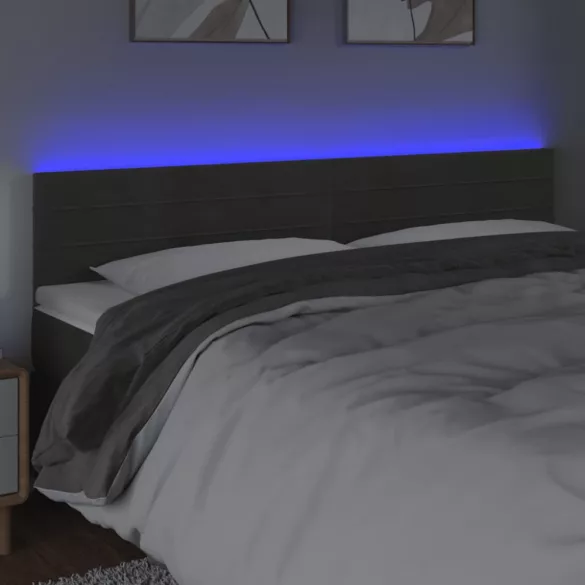 sötétszürke bársony LED-es fejtámla 160x5x78/88 cm