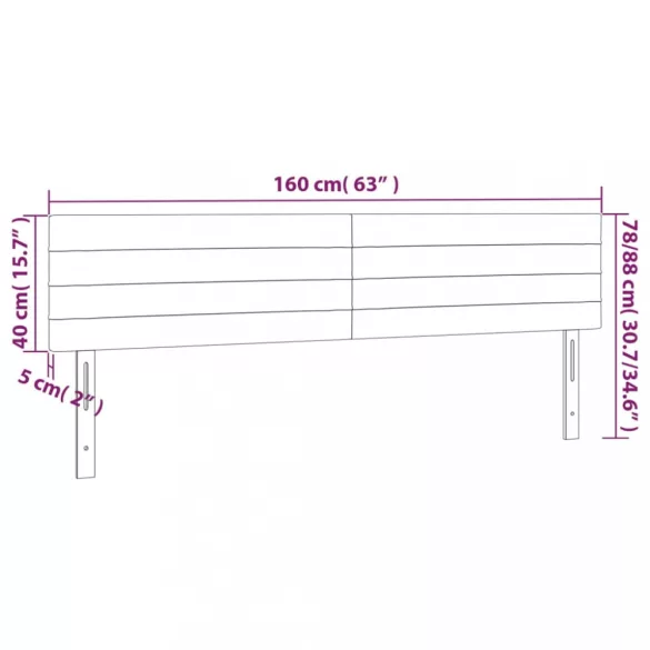 sötétszürke bársony LED-es fejtámla 160x5x78/88 cm