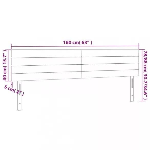 sötétzöld bársony LED-es fejtámla 160x5x78/88 cm