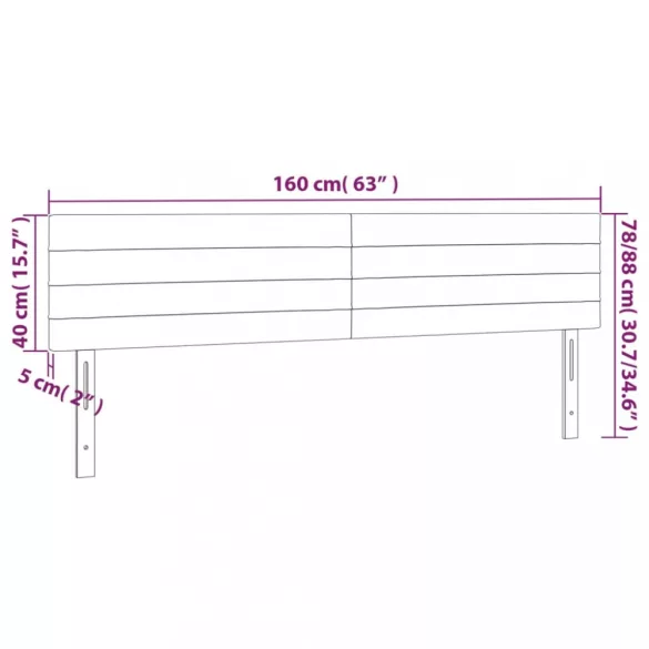 sötétkék bársony LED-es fejtámla 160x5x78/88 cm