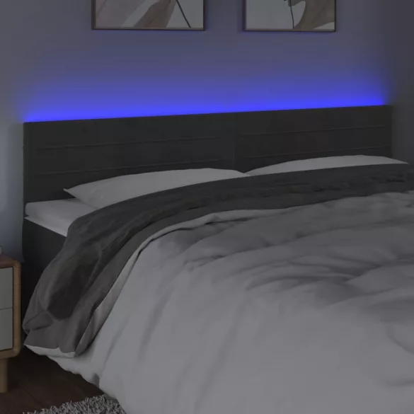 sötétszürke bársony LED-es fejtámla 180x5x78/88 cm