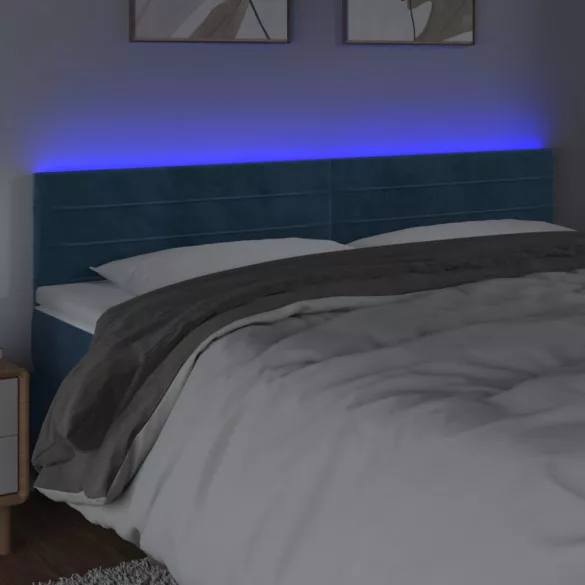 sötétkék bársony LED-es fejtámla 180x5x78/88 cm