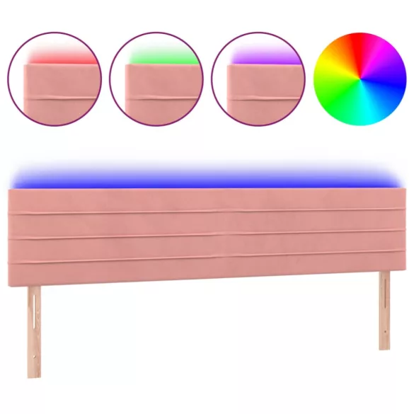 rózsaszín bársony LED-es fejtámla 180x5x78/88 cm