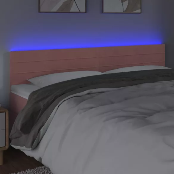 rózsaszín bársony LED-es fejtámla 180x5x78/88 cm