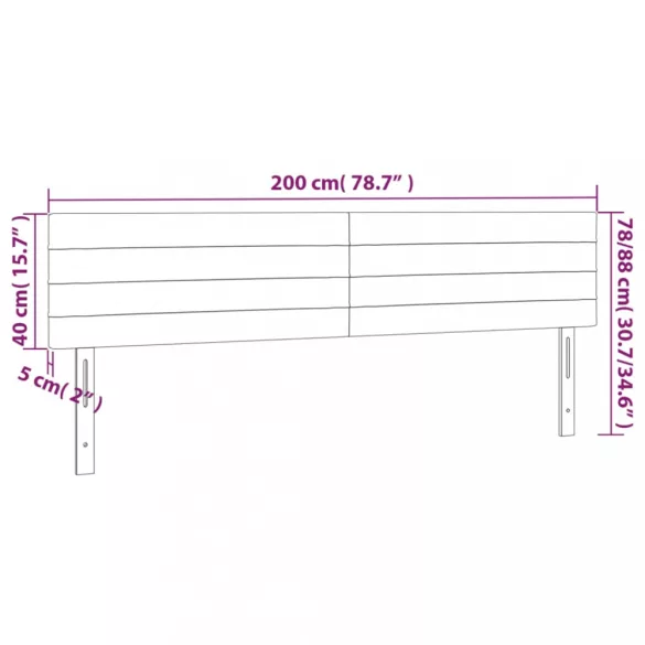 sötétkék bársony LED-es fejtámla 200x5x78/88 cm