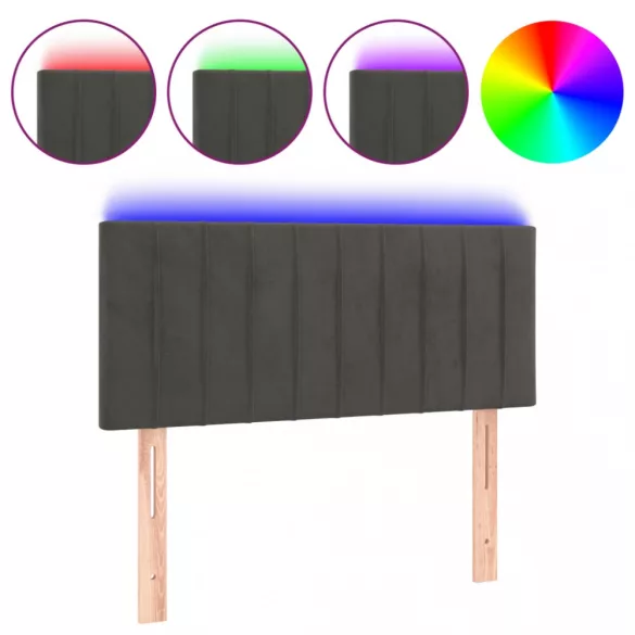 sötétszürke bársony LED-es fejtámla 90x5x78/88 cm