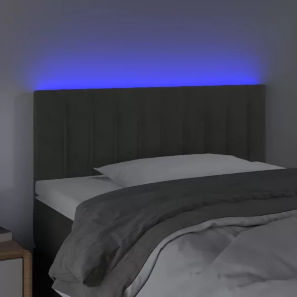 sötétszürke bársony LED-es fejtámla 90x5x78/88 cm