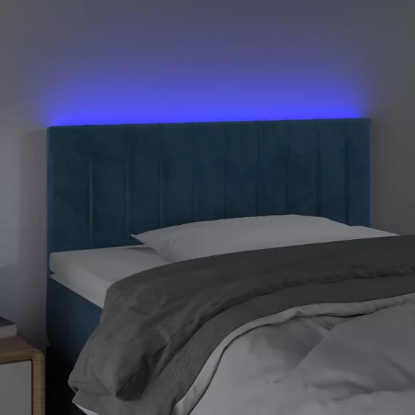 sötétkék bársony LED-es fejtámla 90x5x78/88 cm