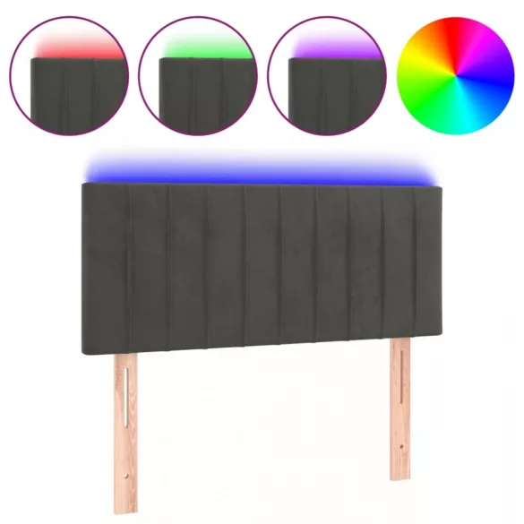 sötétszürke bársony LED-es fejtámla 100x5x78/88 cm