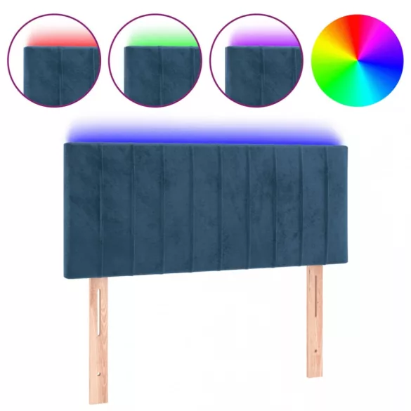 sötétkék bársony LED-es fejtámla 100x5x78/88 cm