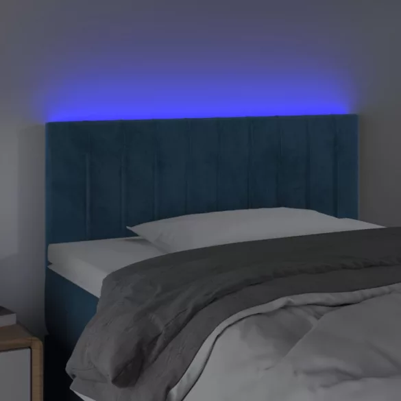 sötétkék bársony LED-es fejtámla 100x5x78/88 cm