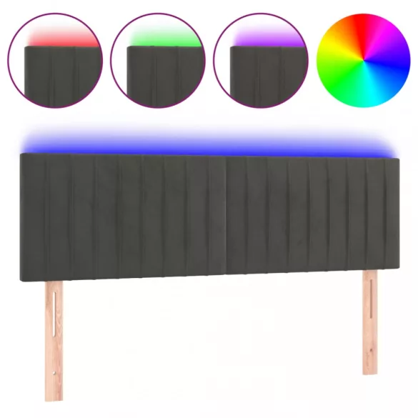 sötétszürke bársony LED-es fejtámla 144x5x78/88 cm