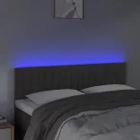 sötétszürke bársony LED-es fejtámla 144x5x78/88 cm
