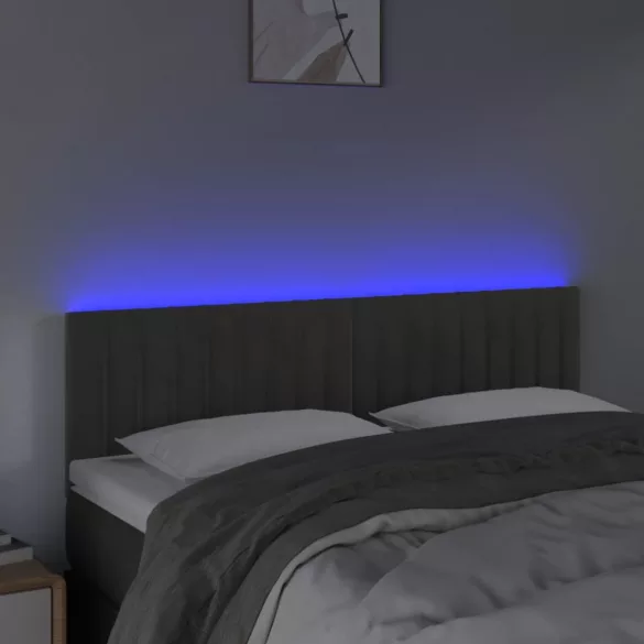 sötétszürke bársony LED-es fejtámla 144x5x78/88 cm