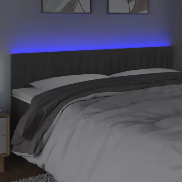 sötétszürke bársony LED-es fejtámla 160x5x78/88 cm