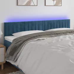 sötétkék bársony LED-es fejtámla 160x5x78/88 cm