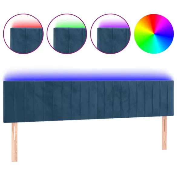 sötétkék bársony LED-es fejtámla 160x5x78/88 cm