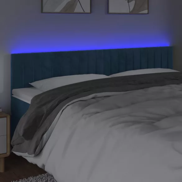 sötétkék bársony LED-es fejtámla 160x5x78/88 cm