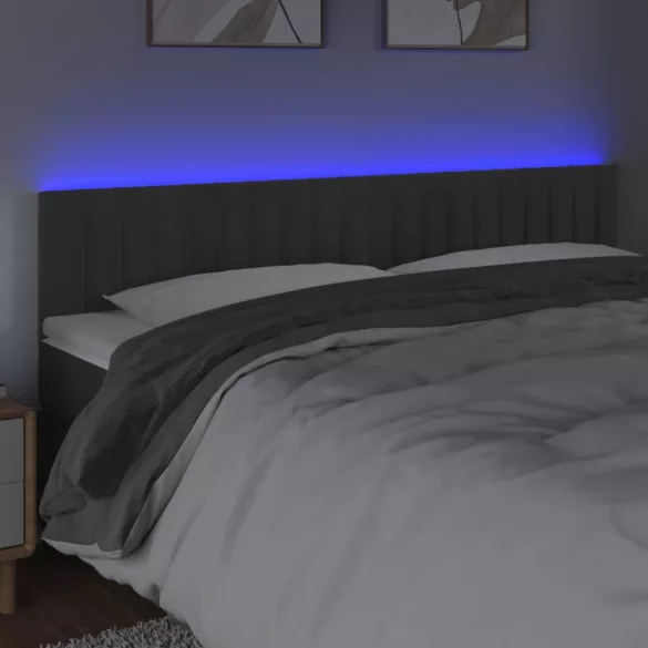 sötétszürke bársony LED-es fejtámla 180x5x78/88 cm