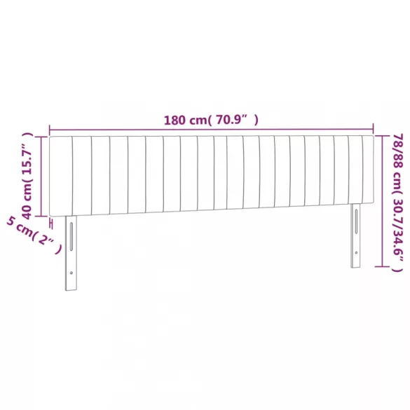 sötétszürke bársony LED-es fejtámla 180x5x78/88 cm
