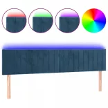 sötétkék bársony LED-es fejtámla 180x5x78/88 cm