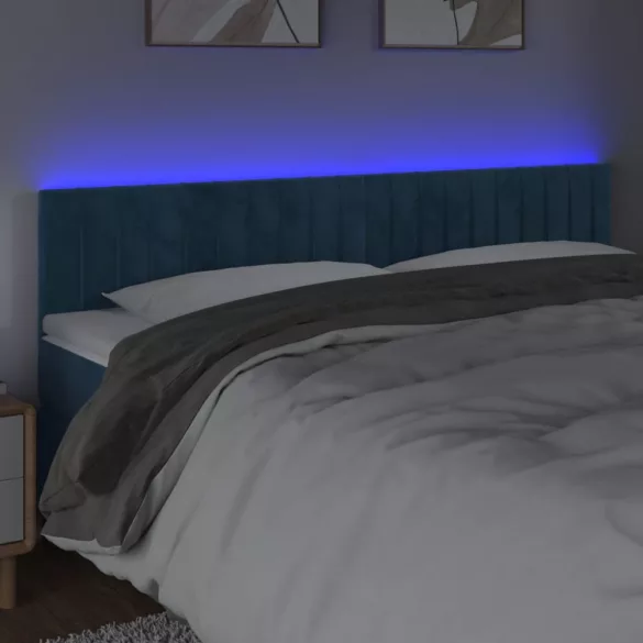 sötétkék bársony LED-es fejtámla 180x5x78/88 cm